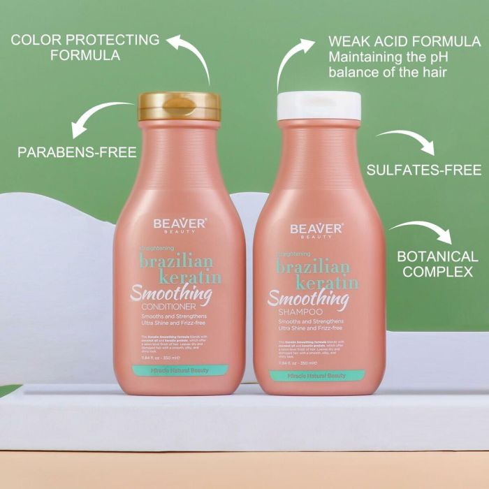 Beaver Brazilian Keratin champú alisante 350 ml para desenredar y aumentar el brillo con proteína de queratina 2 Beaver Brazilian Keratin champú alisante 350 ml para desenredar y aumentar el brillo con proteína de queratina 2