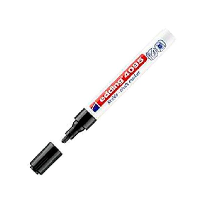 Edding Marcador De Tiza Líquida 4095 Borrable Negro - Punta Redonda 2-3mm (10 Unidades) Para Ventanas, Pizarras, Espejos (10 Unidades)