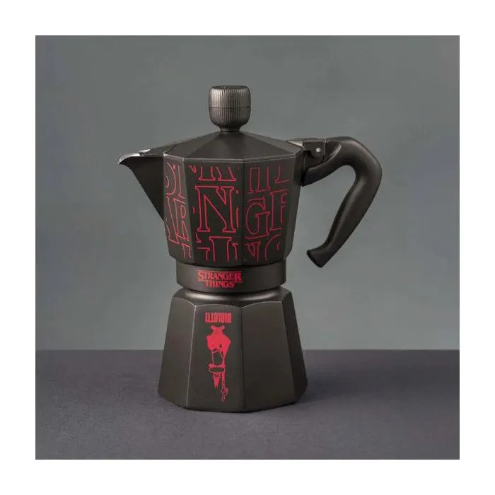 Bialetti Moka Express 3 Tazas 130 ml Cafetera Italiana Colección Stranger Things Negra/Roja