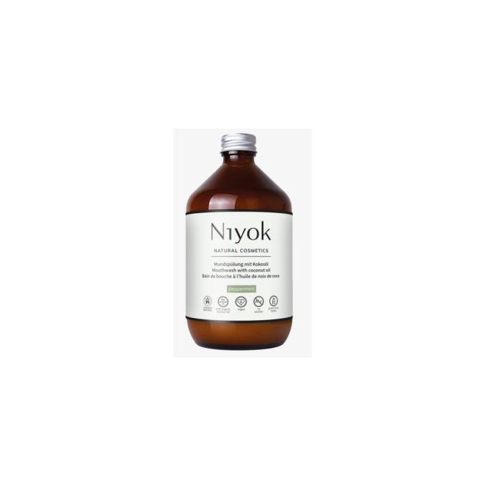 NIYOK Enjuague Bucal Aceite de Coco con Menta y 5 Aceites, Antibacteriano, Sin Flúor, Vegano, Cosmos Natural 500 ml