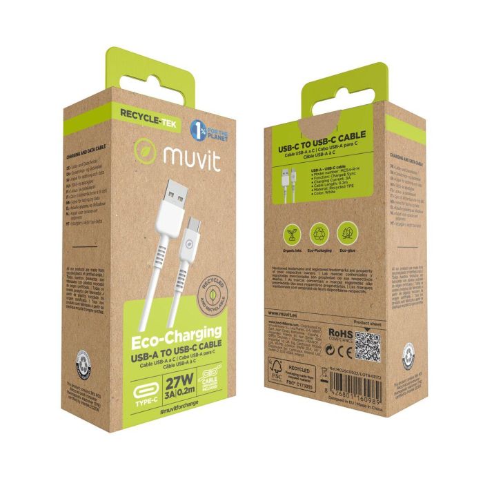 muvit for change cable USB a Tipo C 3A/27W 0.2m blanco 10
