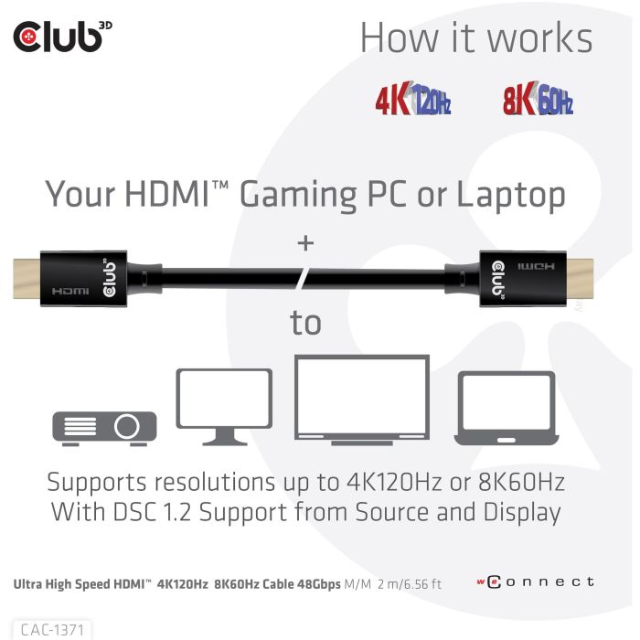 Club3D Cable HDMI 2.1 Ultra High Speed 4K120Hz 8K60Hz HDR 48Gbps 10K Macho/Macho Negro 1m 2 Club3D Cable HDMI 2.1 Ultra High Speed 4K120Hz 8K60Hz HDR 48Gbps 10K Macho/Macho Negro 1m 2