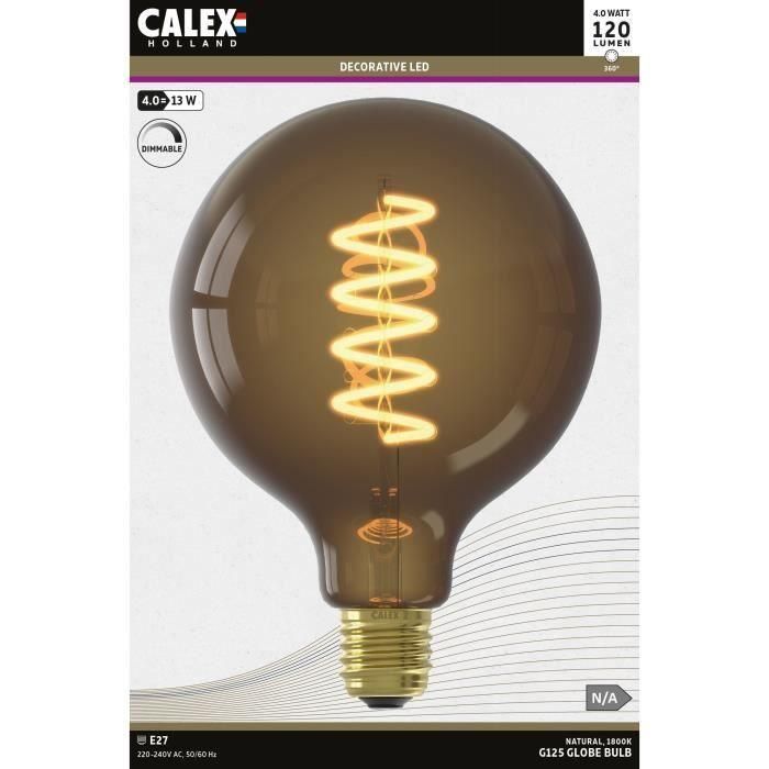 Bombilla LED E27 - CALEX - G125 GLOBE - Filamento recto - 4 W - 120 lm - 1800 K - Regulable - Natural 1