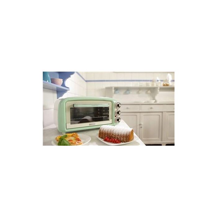Ariete 979/04 Mini Horno Eléctrico 18 Litros Vintage Verde con Función Estática, Temporizador y Temperatura Regulable hasta 230°C, Incluye Parrilla y Bandeja 4