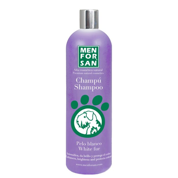 Men For San Champú para Perros Pelo Blanco y Claro, Intensifica Color, Elimina Manchas Amarillas/Grises, Brillo, Colágeno, Olor Frutal, 1 L