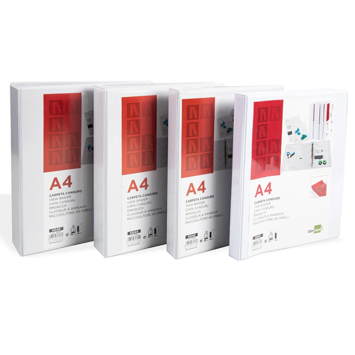Liderpapel Carpeta Canguro 4 Anillas Mixtas 55mm A4 Plástico Color Blanco 8