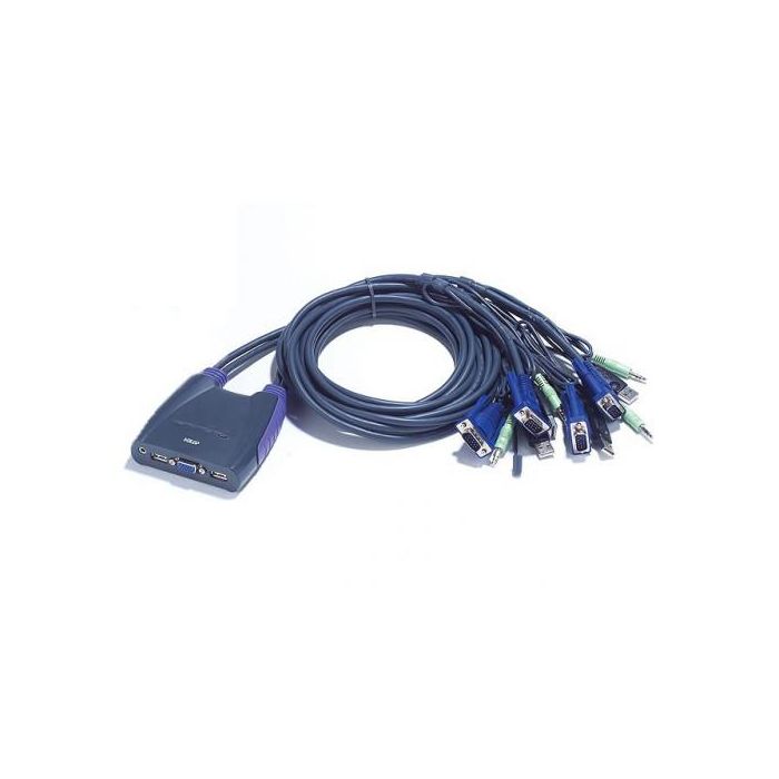 Aten CS64US KVM Switch USB VGA de 4 Puertos con Audio, Compartición de Periféricos USB y Cables Integrados