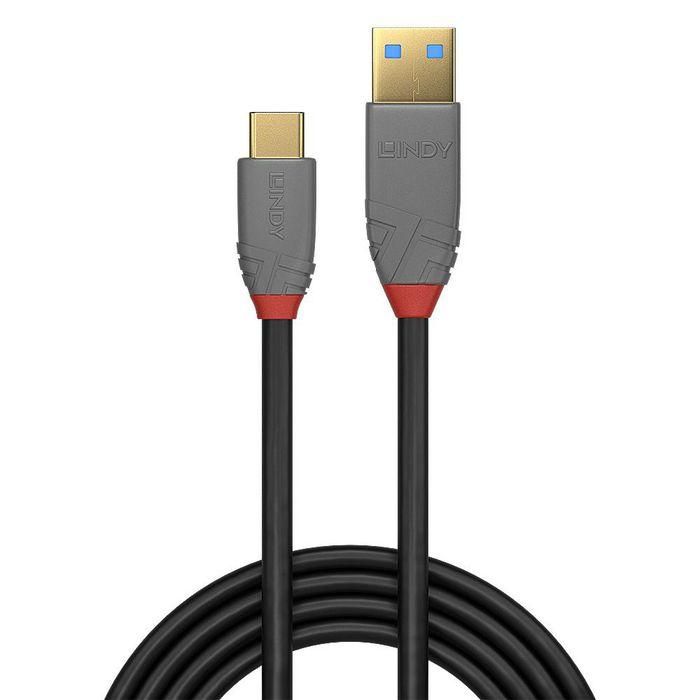 Lindy Cable USB 3.2 Tipo A a C 1.5m, 10Gbps Datos y 100W (5A) Carga Rápida, Anthra Line Profesional 1