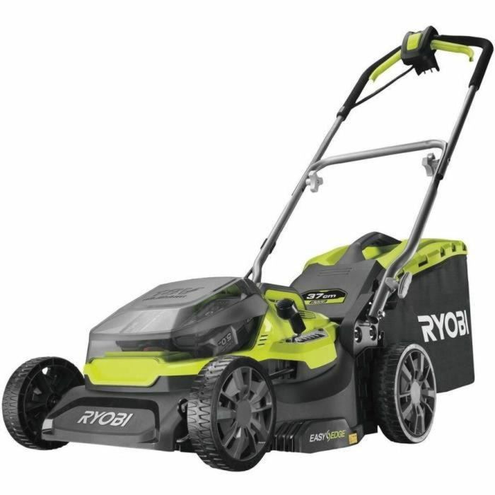 Ryobi Cortacésped Híbrido Inalámbrico Ø 37 cm con 2 baterías LithiumPlus 36V 5.0 Ah, Mulching y Recolección 45L, Negro/Verde