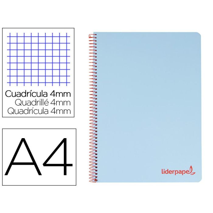 Cuaderno Espiral Liderpapel A4 Wonder Tapa Plastico 80H 90 gr Cuadro 4 mm Con Margen Color Azul 5 unidades