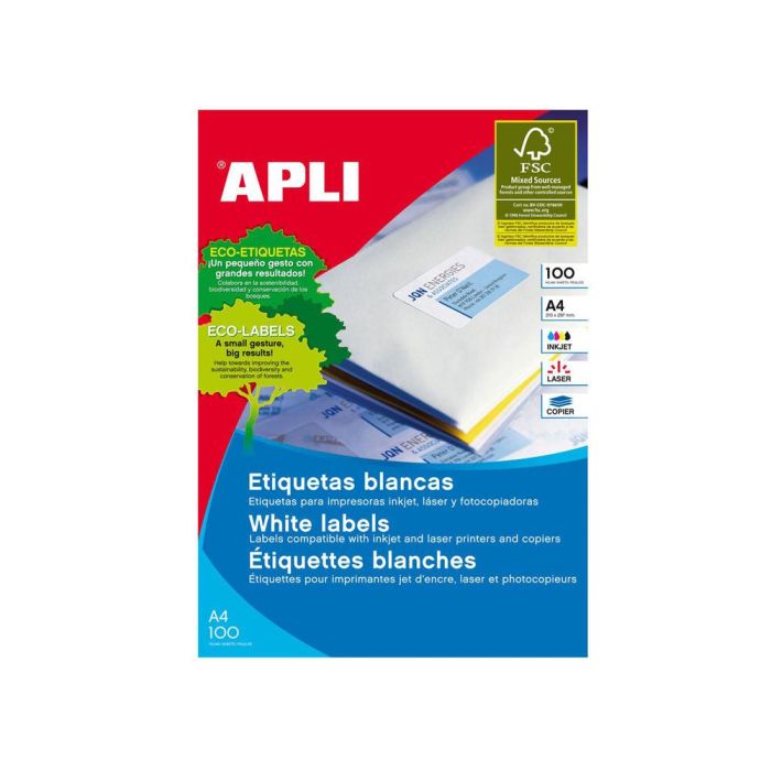 Apli Etiquetas Adhesivas 70x50,8 mm Inkjet-Láser C-Rectos 15 X 100H Blanco 1