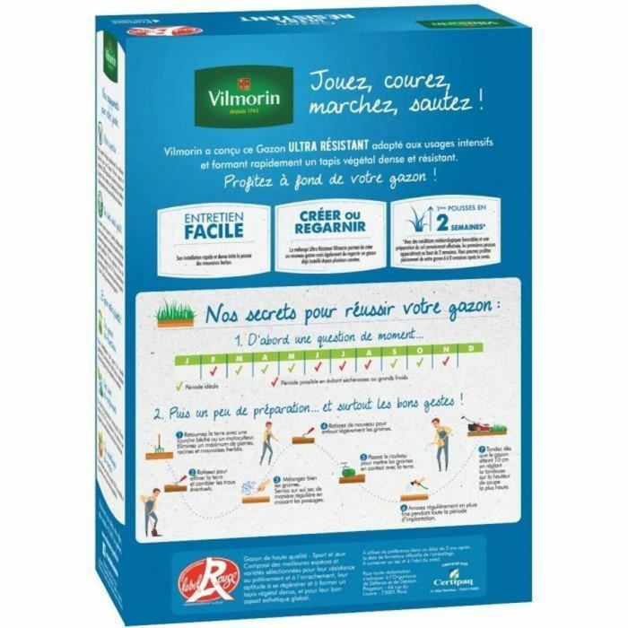 Vilmorin VIL3182670261480 Semillas de Césped Ultra Resistentes Etiqueta Roja - Resistente al pisoteo - Caja de 1kg 1 Vilmorin VIL3182670261480 Semillas de Césped Ultra Resistentes Etiqueta Roja - Resistente al pisoteo - Caja de 1kg 1