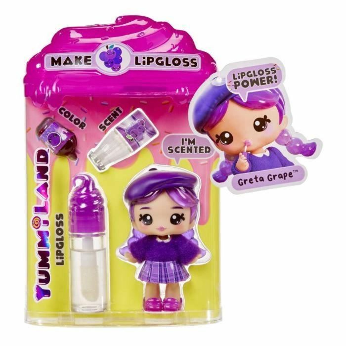 Yummiland - 1 muñeca de 10 cm y un brillo de labios brillante para crear - Greta - Sabor a pasas - A partir de 4 años 1