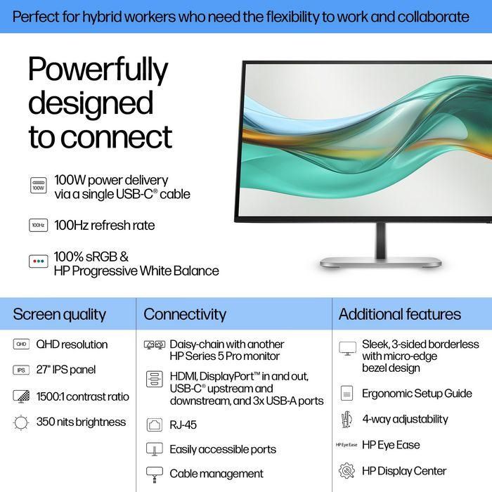 HP Monitor 527pu 27" QHD IPS 2560x1440 100Hz USB-C 350cd 5ms 6