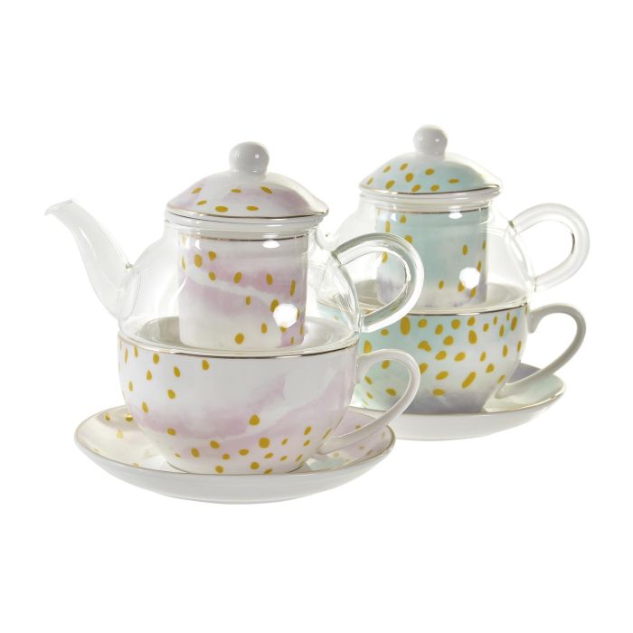 DKD Home Decor Tetera Glam de Cristal y Porcelana 250ml Rosa Verde Menta (2 Unidades Surtidas) Apta Microondas y Lavavajillas 1 DKD Home Decor Tetera Glam de Cristal y Porcelana 250ml Rosa Verde Menta (2 Unidades Surtidas) Apta Microondas y Lavavajillas 1