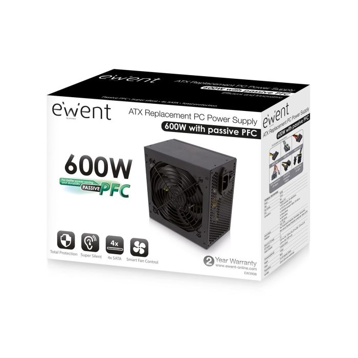 Ewent Fuente de Alimentación ATX 600W EW3908, Compatible con Intel y AMD, PFC Pasivo 2 Ewent Fuente de Alimentación ATX 600W EW3908, Compatible con Intel y AMD, PFC Pasivo 2