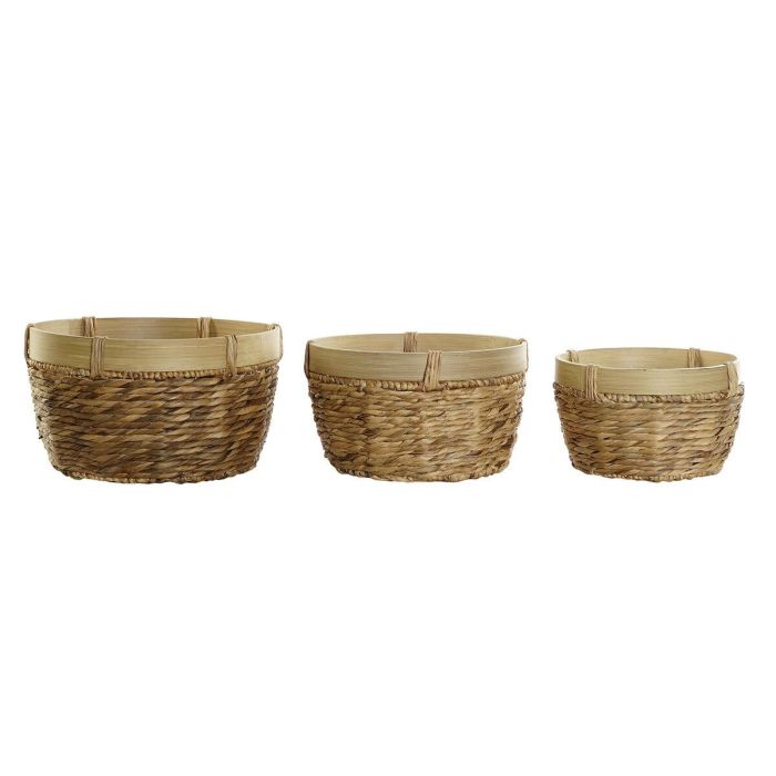 DKD Home Decor Cesta Tropical Hecha a Mano Reciclable de Junco y Bambú Marrón Natural, Set de 3 (40x23x40 cm)