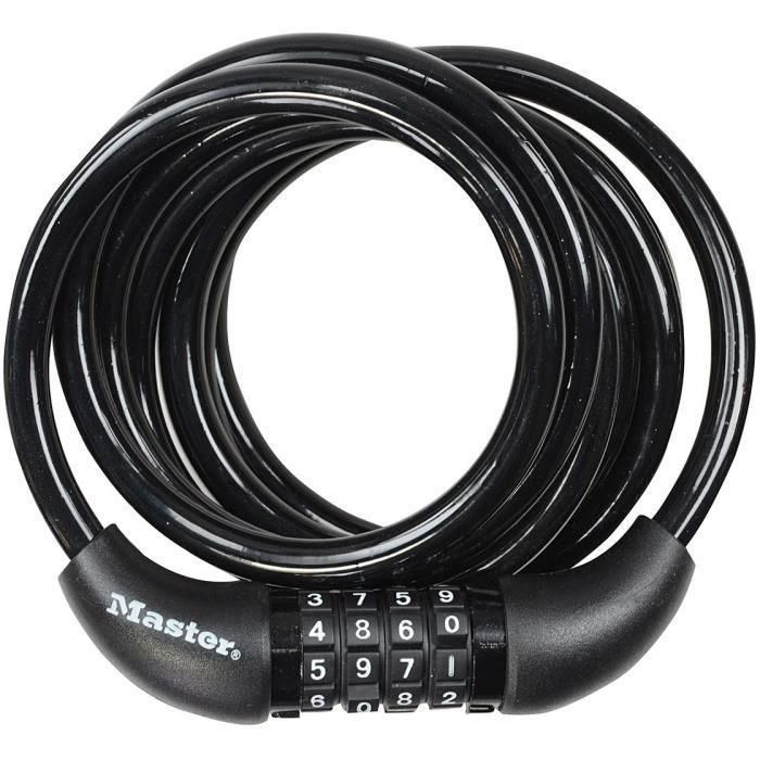 Candado para bicicleta - MASTER LOCK - 8221EURDPRO - Cable trenzado 1,8m - Combinación programable