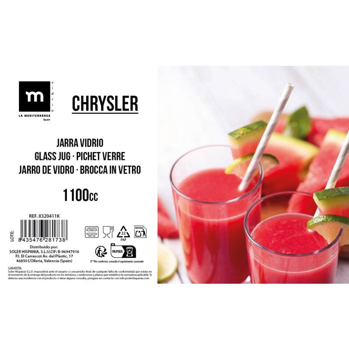 Jarra de vidrio Chrysler 1,1 litros con tapa - Inde (6 Unidades) 1 Jarra de vidrio Chrysler 1,1 litros con tapa - Inde (6 Unidades) 1