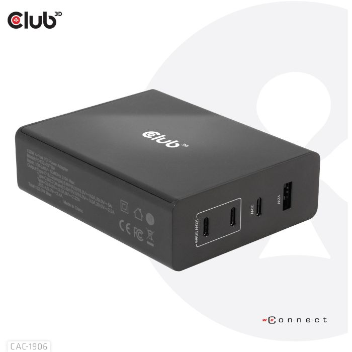 Club3D Ladegerät 3xUSB Typ C. 1xUSB Typ A. PD 132W. GaN retail 1 Club3D Ladegerät 3xUSB Typ C. 1xUSB Typ A. PD 132W. GaN retail 1