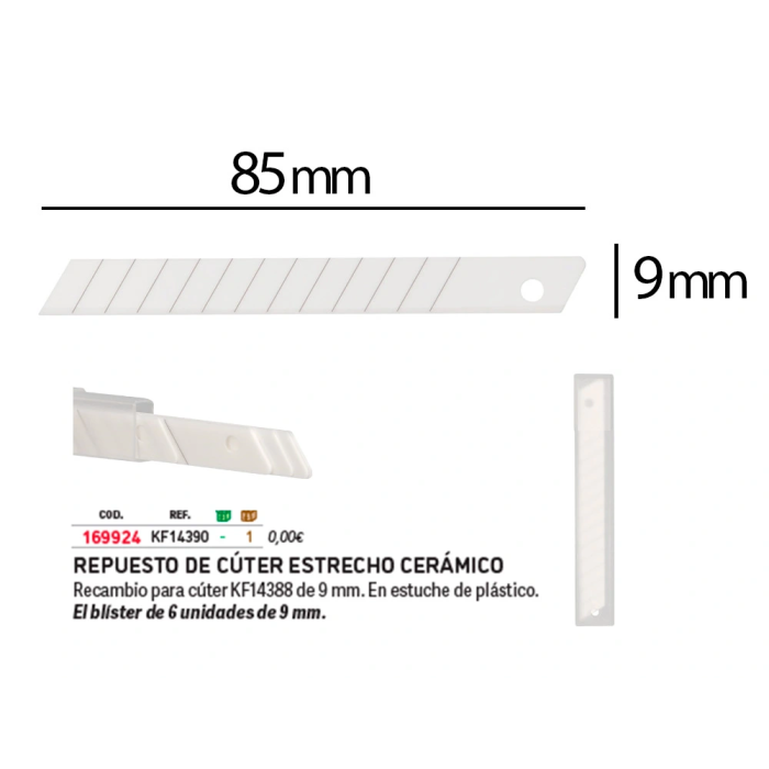 Q-connect Repuesto Cúter Metálico Estrecho Cuchilla Cerámica 9 mm Blíster 6 Unidades para Modelo KF14388 1