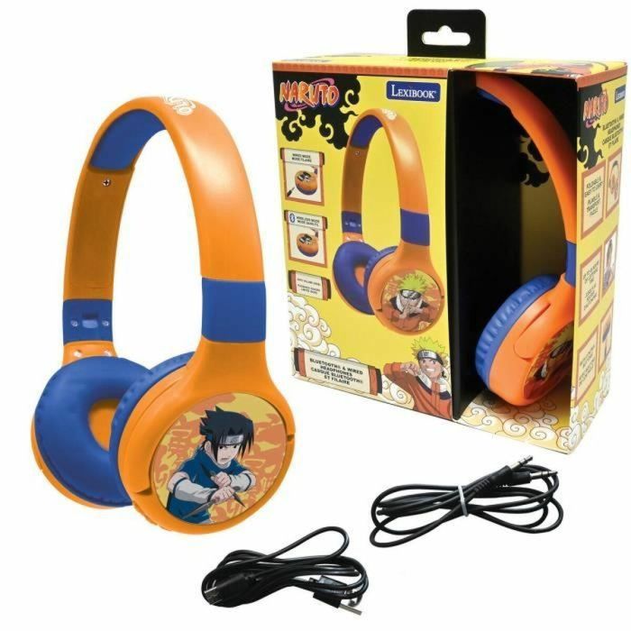 Lexibook Auriculares 2 en 1 con cable y Bluetooth LEX3380743090887 Naruto cómodos y plegables con limitación de sonido