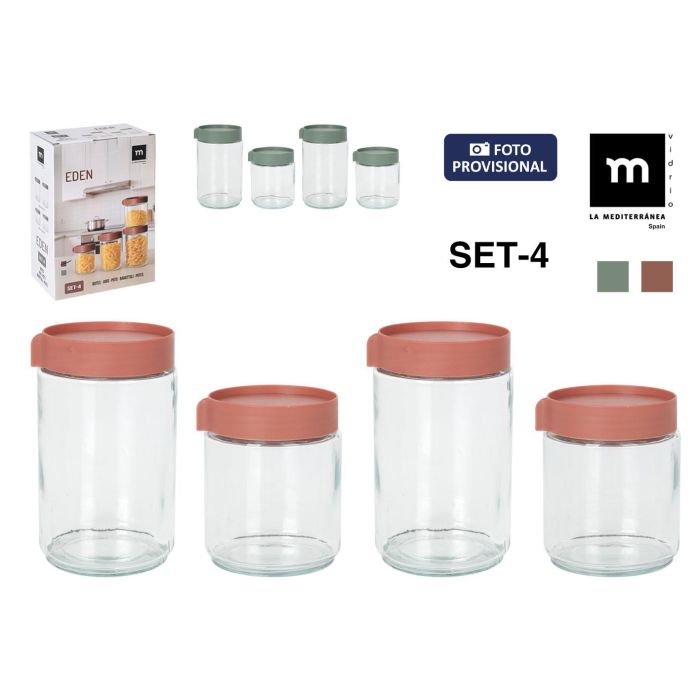Inde Set de 4 Botes de Almacenamiento 'Eden' - Colección para Cocina u Hogar - 9 cm Ancho x 25 cm Alto x 18 cm Largo (8 Cajas)