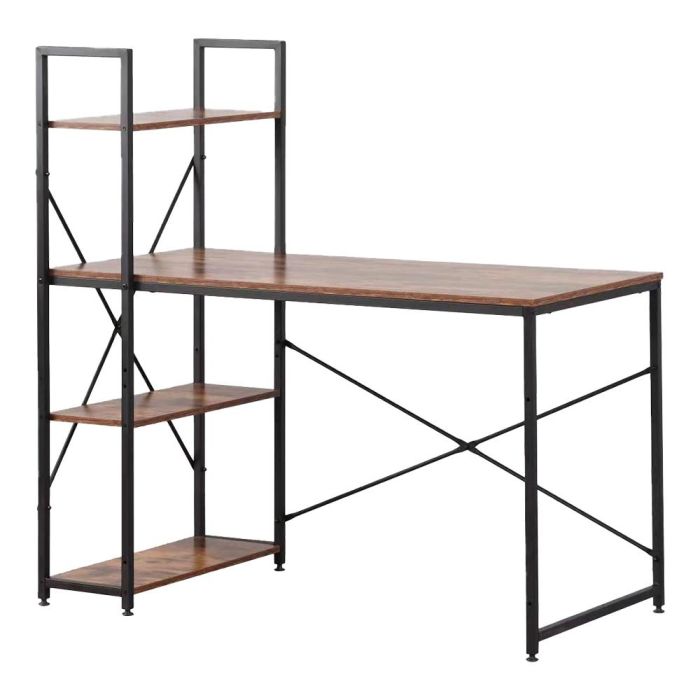 Edm Escritorio con estantería de madera y metal, estilo industrial, color madera/negro, 121 x 120 x 64 cm