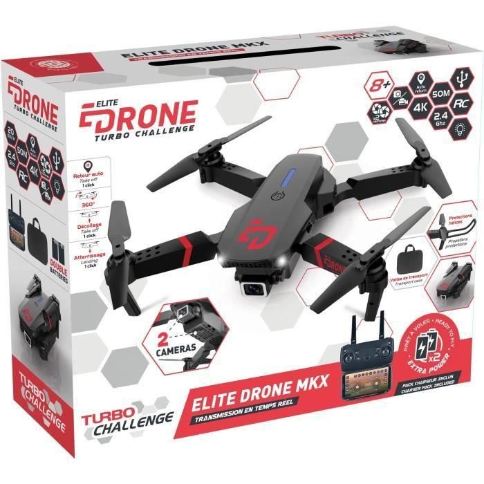 Elite Drone MKX - Drone - TURBO CHALLENGE - Dispositivo volador - Negro - 2 Baterías Recargables y Baterías Incluidas 1 Elite Drone MKX - Drone - TURBO CHALLENGE - Dispositivo volador - Negro - 2 Baterías Recargables y Baterías Incluidas 1