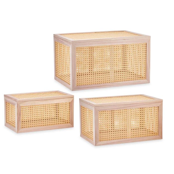 Set 3 Baules de Rattan Giftdecor - 57x33x39 cm, Madera Paulownia, Color Natural 1 Set 3 Baules de Rattan Giftdecor - 57x33x39 cm, Madera Paulownia, Color Natural 1