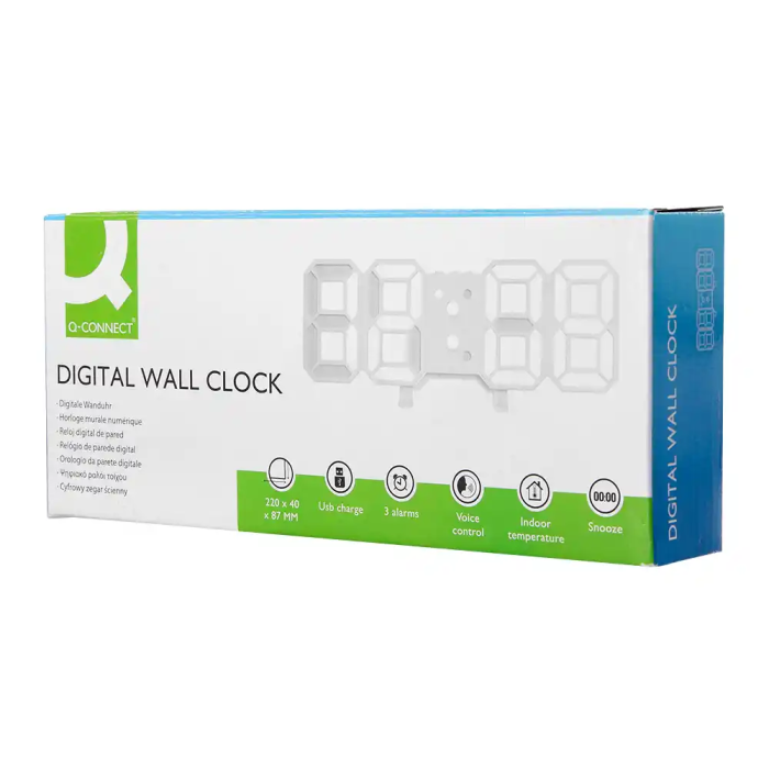 Q-connect Reloj de Pared Digital con Temperatura y 3 Alarmas, Control de Sonido, 220x40x87 mm 6
