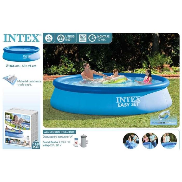 Intex Piscina Hinchable Redonda Easy Set con Depuradora de Cartucho 366x76cm (5621 Litros) +6 Años 3
