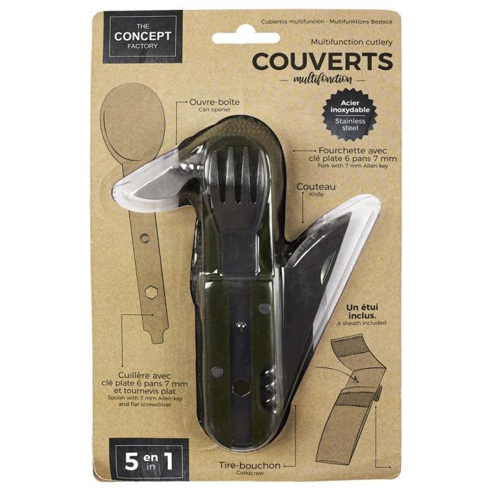 The Concept Factory Cubierto Multifunción 5 En 1 Acero Inoxidable Con Sacacorchos Abrebotellas Cuchillo Tenedor Destornillador Funda 1