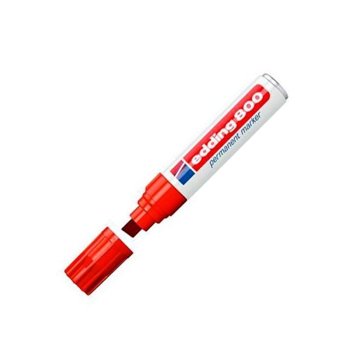Edding Marcador Permanente 800 Rojo, punta biselada 4-12mm, para múltiples superficies, resistente al agua y al roce (Set de 5) (Set de 5)