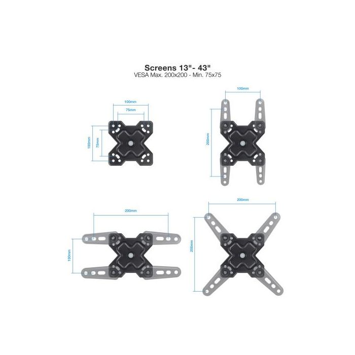 TOOQ SOPORTE PARED PANTALLAS 13-43" GIRA/INCLI NEGRO 1