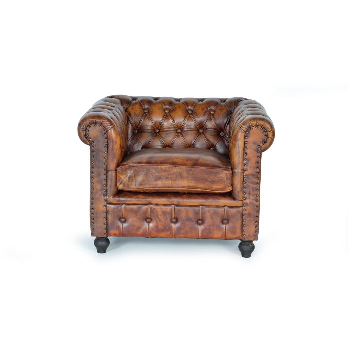 Giner y Colomer Sillón Chester en Piel Marrón con Metal, 70x96x82 cm 0 Giner y Colomer Sillón Chester en Piel Marrón con Metal, 70x96x82 cm 0