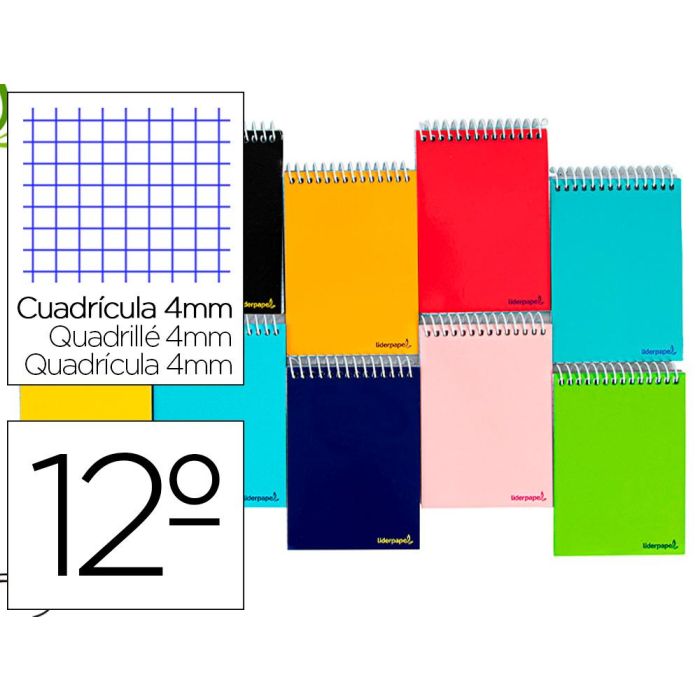 Cuaderno Espiral Liderpapel Bolsillo Doceavo Apaisado Smart Tapa Blanda 80H 60 gr Cuadro 4 mm Colores Surtidos