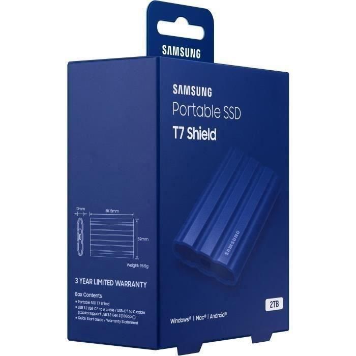 Disco Externo SSD Samsung Portable T7 Shield 2TB/ USB 3.2/ Azul 1