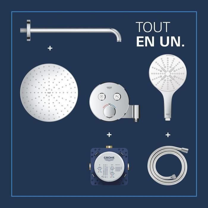 Conjunto de ducha empotrado - Todo tipo de chorros - Mezclador termostático - GROHE - 34877000 - Gris 2 Conjunto de ducha empotrado - Todo tipo de chorros - Mezclador termostático - GROHE - 34877000 - Gris 2