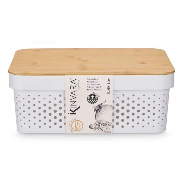 Caja Multiusos Kinvara CH52980 (27) Blanco Marrón Bambú Polipropileno 35,7 x 14 x 26,2 cm (6 Unidades) 2