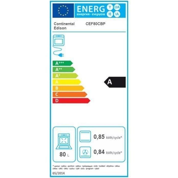 EDISON CONTINENTAL - F80CBP - Catálisis de horno multifunción 80L - calor forzado - Clase A - programador digital - VIDRIO NEGRO 3