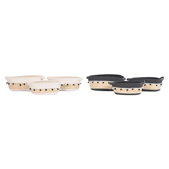 DKD Home Decor Cesta Boho Decorativa Lote de 2 Sets de 3 Piezas Blanco y Gris Oscuro 25x16x45 cm Algodón Fibra de Maíz 3