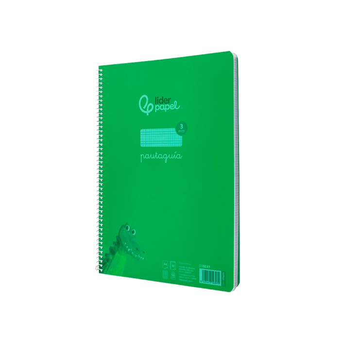 Liderpapel Cuaderno Espiral A4 Pautaguía Tapa Plástico 80 Hojas 90gr Cuadro Pautado 3mm Con Margen Color Verde 3