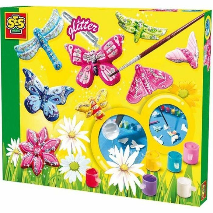Ses Creative SES01131 Moldear y Pintar - Mariposa y Purpurina - Kit de Arte con Molde Grande, 6 Pinturas, Pincel, Purpurina y Escayola