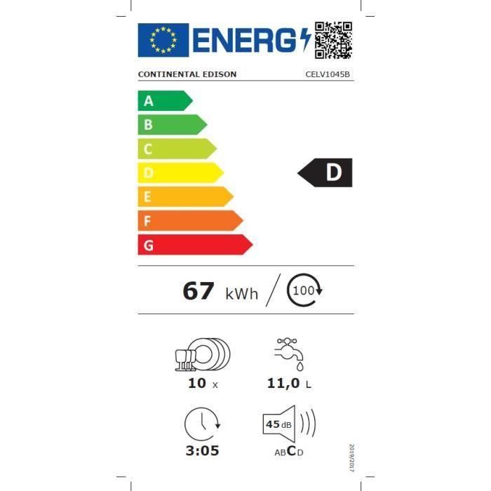 Lavavajillas de libre instalación CONTINENTAL EDISON - 10 cubiertos - Ancho 44,8 cm - Clase D - 45 dB - Negro 3