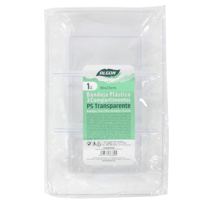 Bandeja PS 3 departamentos transporte rectangular 36x23 cm Algon (18 Unidades) 1