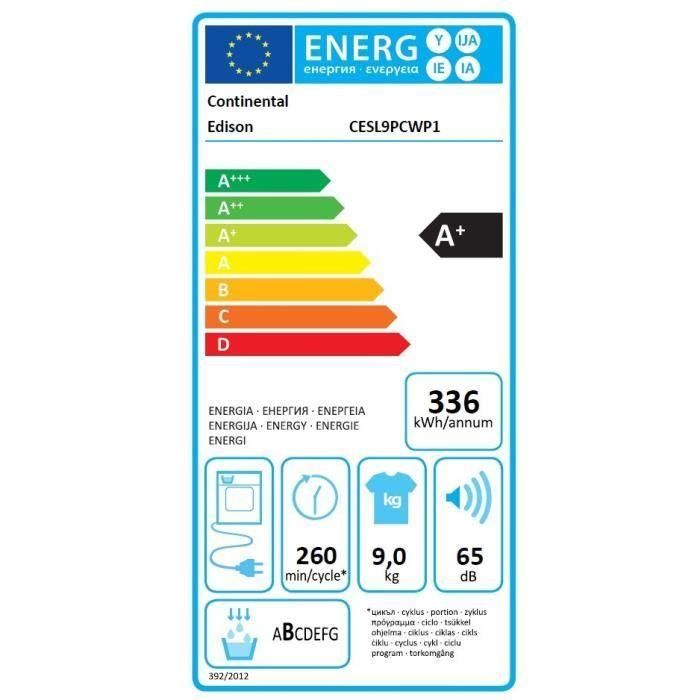 Secadora con bomba de calor CONTINENTAL EDISON CESL9PCWP1 - 9 kg - Ancho 59,6 cm - Clase A+ - Blanco 3 Secadora con bomba de calor CONTINENTAL EDISON CESL9PCWP1 - 9 kg - Ancho 59,6 cm - Clase A+ - Blanco 3