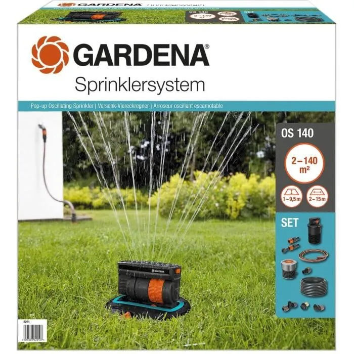 Gardena Kit Aspersor Oscilante Emergente OS 140 para Riego de Áreas Cuadradas/Rectangulares (2-140 m²) 3