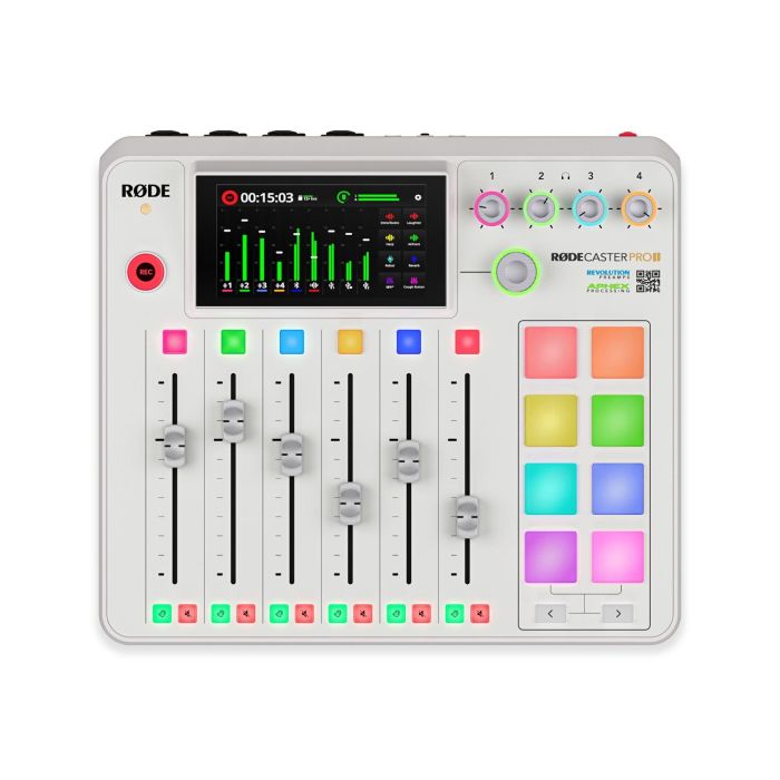 Rode Rodecaster Pro Ii White Consola de Audio para Creadores de Contenido, Podcasters y Músicos con 4 Entradas Combo Neutrik, 9 Canales y Pantalla Táctil