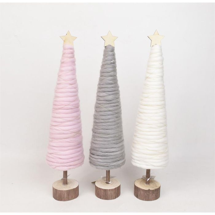 DKD Home Decor Árbol Navidad Fantasía Rosa Gris 42 cm Alto Poliéster Abedul (6 Unidades Surtidas)